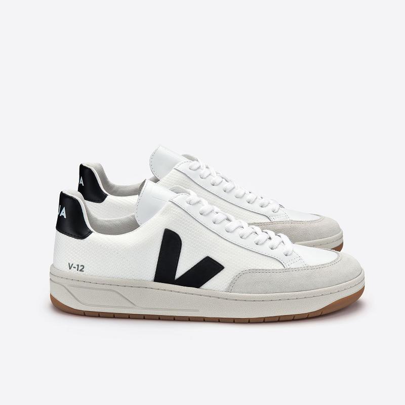 Zapatillas Veja Mujer España - V-12 Tenis Blancas Negras ES4290936